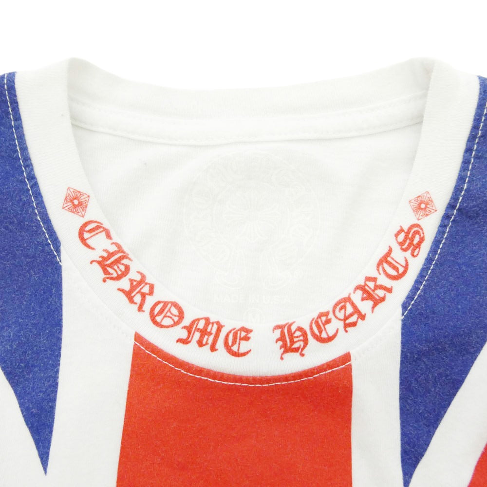 CHROME HEARTS クロムハーツ（原本無） 購入レシート付属 Union Jack Neck H T-SHRT 1 ユニオン ジャック プリント ネック ロゴ 半袖 Tシャツ ホワイト系 M【中古】