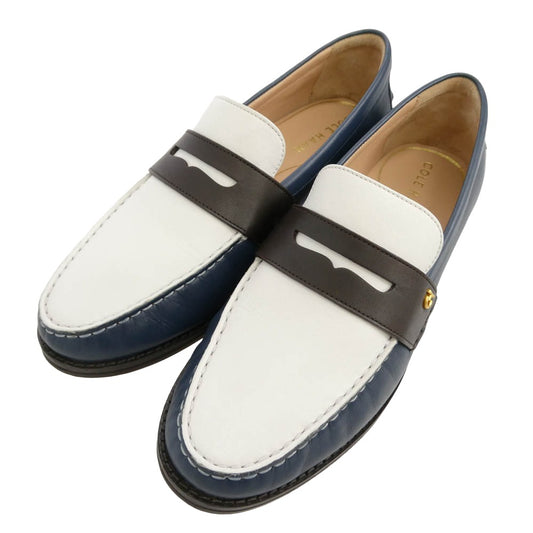 COLE HAAN コールハーン W30209 ラックス ピンチ ペニー ローファー シューズ ネイビー系 ホワイト系 7B【中古】