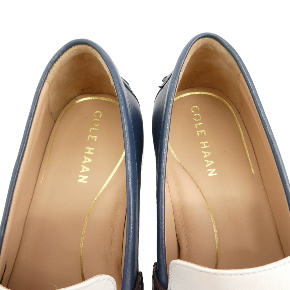 COLE HAAN コールハーン W30209 ラックス ピンチ ペニー ローファー シューズ ネイビー系 ホワイト系 7B【中古】