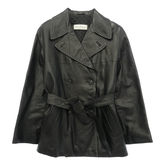 MAX MARA マックスマーラ 白タグ イタリア製 本革 レザー ショート トレンチ ハーフコート ブラック系 40【中古】