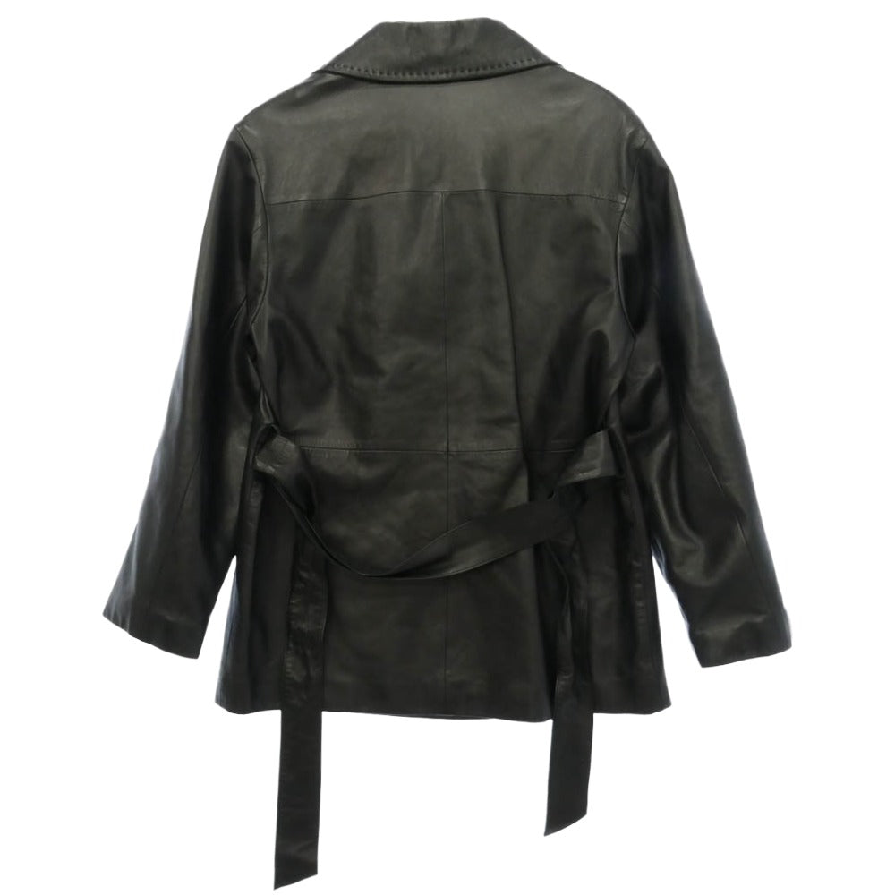 MAX MARA マックスマーラ 白タグ イタリア製 本革 レザー ショート トレンチ ハーフコート ブラック系 40【中古】