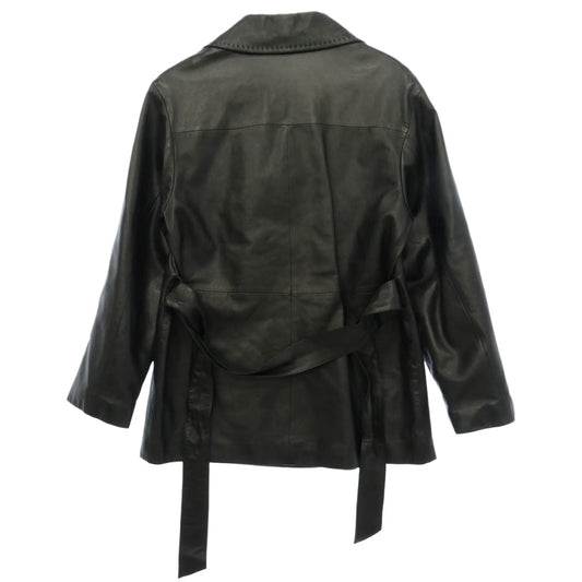 MAX MARA マックスマーラ 白タグ イタリア製 本革 レザー ショート トレンチ ハーフコート ブラック系 40【中古】