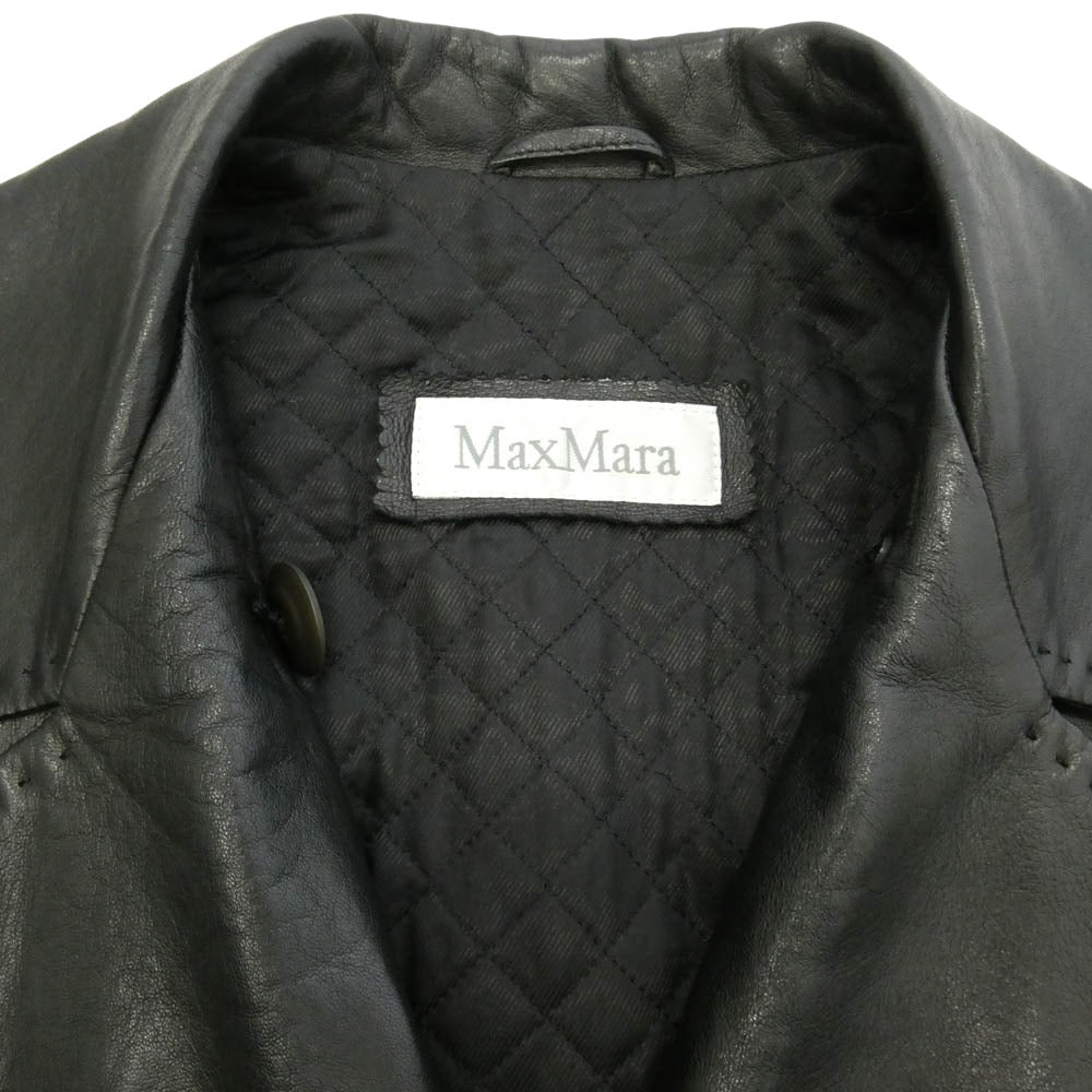 MAX MARA マックスマーラ 白タグ イタリア製 本革 レザー ショート トレンチ ハーフコート ブラック系 40【中古】