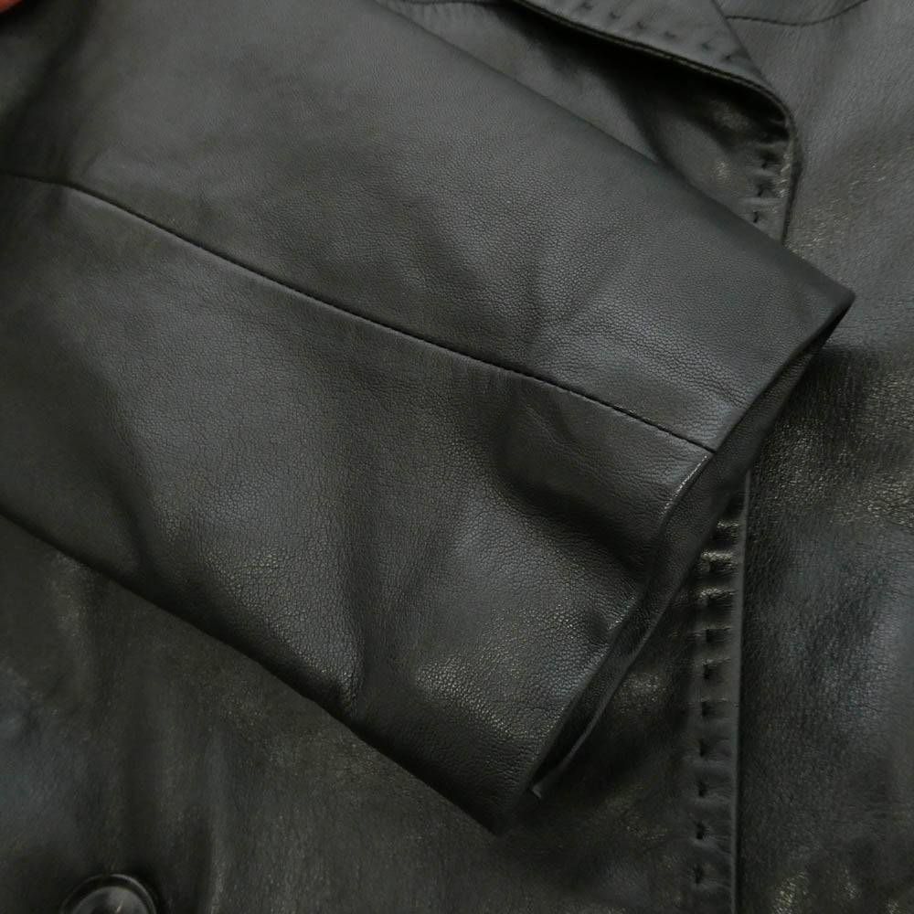 MAX MARA マックスマーラ 白タグ イタリア製 本革 レザー ショート トレンチ ハーフコート ブラック系 40【中古】
