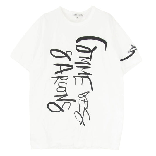 COMME des GARCONS コムデギャルソン 23SS OK-T106 青山店限定 縦書きロゴ プリント クルーネック Tシャツ 半袖カットソー ホワイト系 XL【中古】