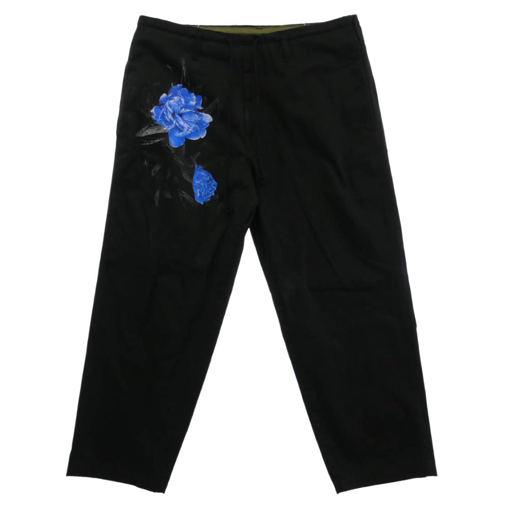 Yohji Yamamoto ヨウジヤマモト WJ-P35-001 WILD SIDE Cotton Chino BLUE ROSE Pants ワイルドサイド ブルーローズ プリント コットン チノ イージーパンツ ブラック系 1【中古】