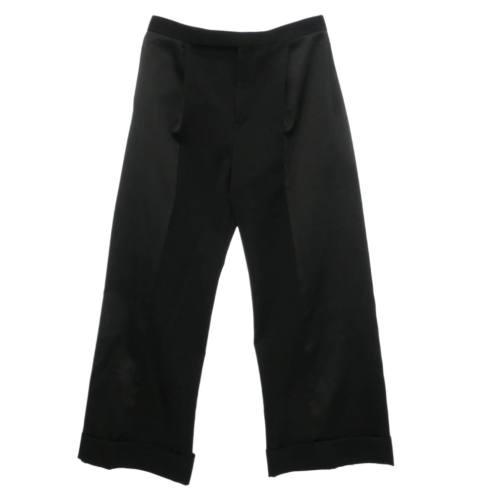 SAINT LAURENT サンローラン 23AW 769190 Y7E63 サテン切替 裾ダブル ワイドスラックス ロング パンツ ブラック系 48【中古】