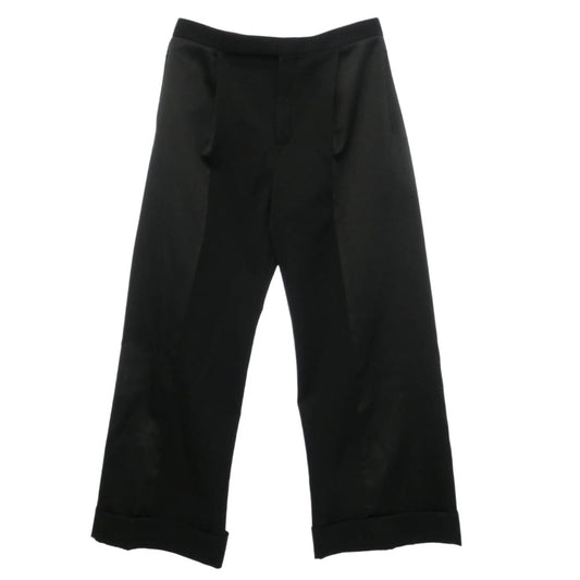 SAINT LAURENT サンローラン 23AW 769190 Y7E63 サテン切替 裾ダブル ワイドスラックス ロング パンツ ブラック系 48【中古】