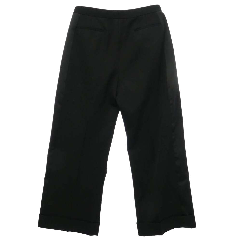SAINT LAURENT サンローラン 23AW 769190 Y7E63 サテン切替 裾ダブル ワイドスラックス ロング パンツ ブラック系 48【中古】