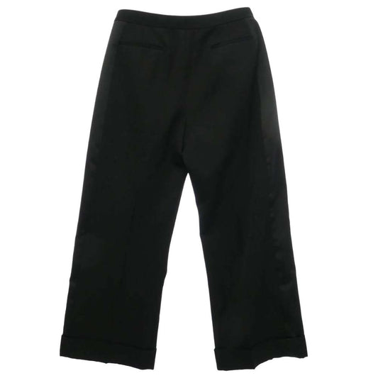 SAINT LAURENT サンローラン 23AW 769190 Y7E63 サテン切替 裾ダブル ワイドスラックス ロング パンツ ブラック系 48【中古】