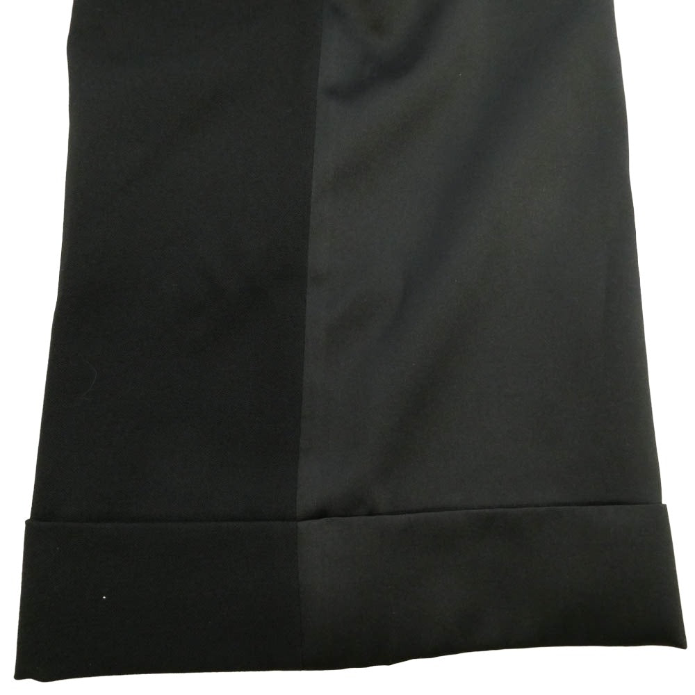 SAINT LAURENT サンローラン 23AW 769190 Y7E63 サテン切替 裾ダブル ワイドスラックス ロング パンツ ブラック系 48【中古】