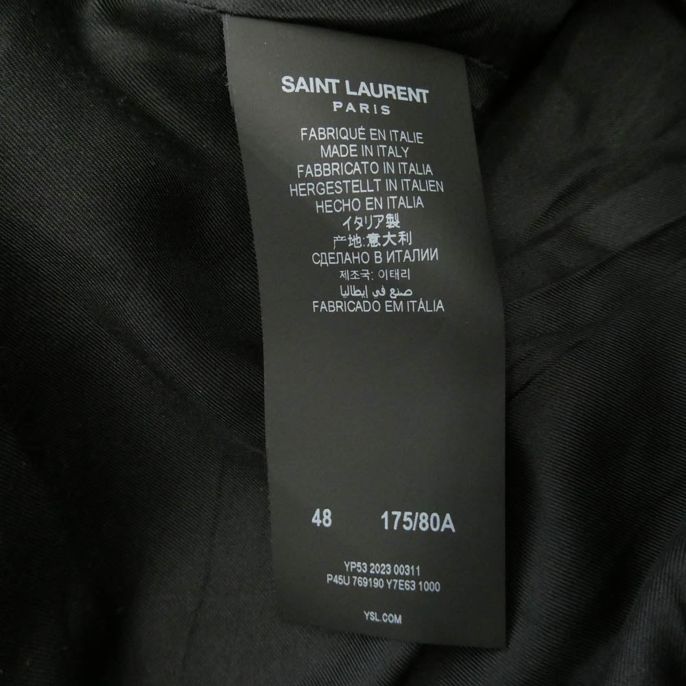 SAINT LAURENT サンローラン 23AW 769190 Y7E63 サテン切替 裾ダブル ワイドスラックス ロング パンツ ブラック系 48【中古】