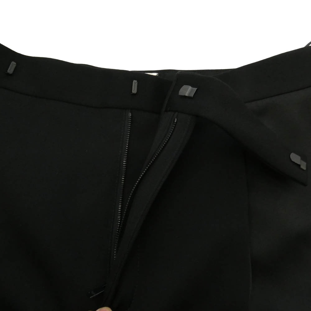 SAINT LAURENT サンローラン 23AW 769190 Y7E63 サテン切替 裾ダブル ワイドスラックス ロング パンツ ブラック系 48【中古】
