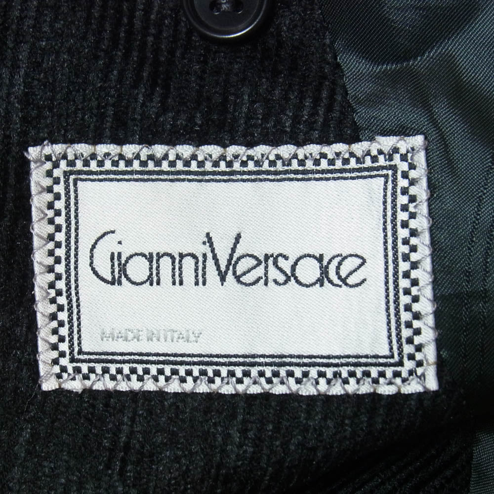 Gianni Versace ジャンニ・ヴェルサーチ オールド イタリア製 レーヨンコーデュロイ ダブルブレスト テーラードジャケット ブラック系 48【中古】