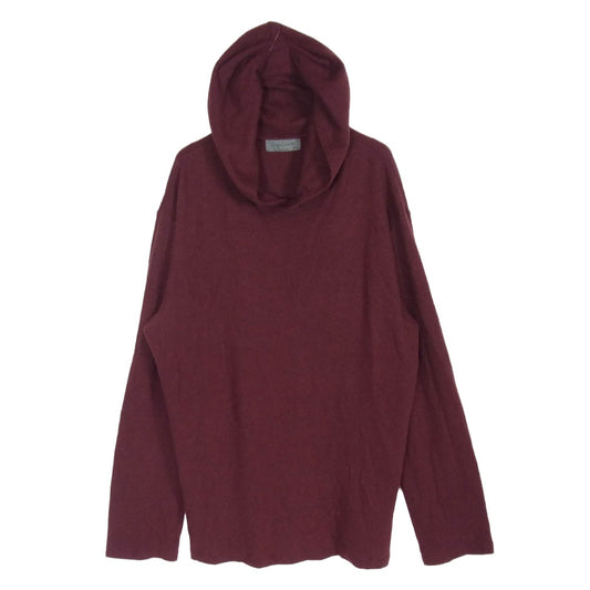 Yohji Yamamoto POUR HOMME ヨウジヤマモトプールオム 24AW HL-T07-170 SUPER120 ウール天竺 フードネック ニット プルオーバー パーカー エンジ系 3【中古】