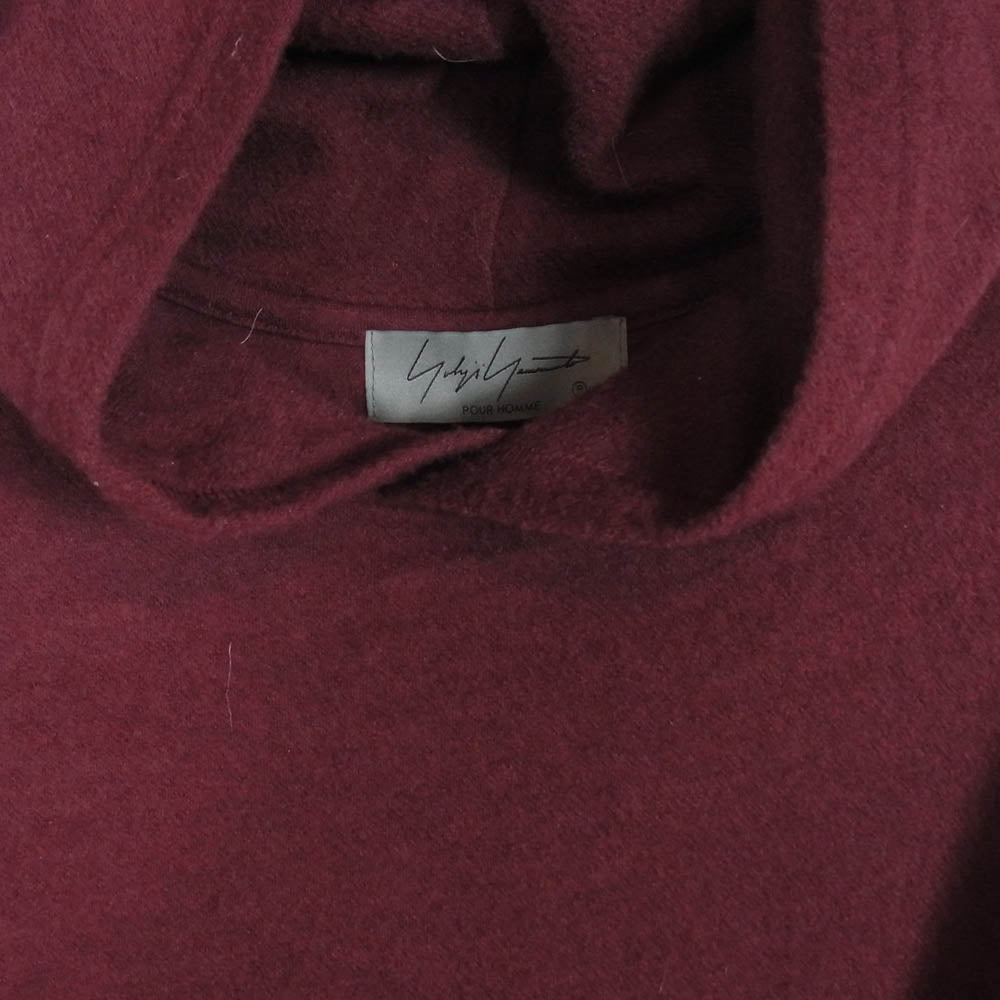 Yohji Yamamoto POUR HOMME ヨウジヤマモトプールオム 24AW HL-T07-170 SUPER120 ウール天竺 フードネック ニット プルオーバー パーカー エンジ系 3【中古】
