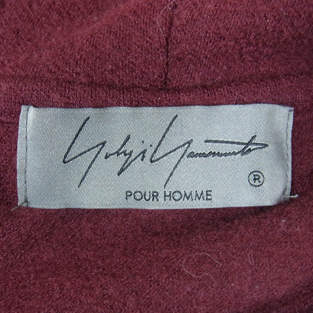 Yohji Yamamoto POUR HOMME ヨウジヤマモトプールオム 24AW HL-T07-170 SUPER120 ウール天竺 フードネック ニット プルオーバー パーカー エンジ系 3【中古】