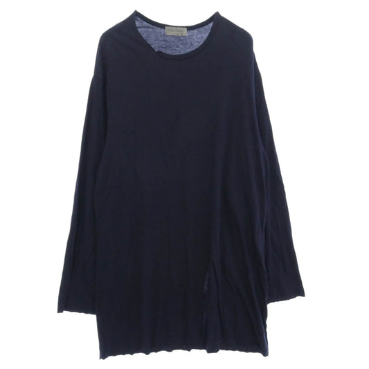 Yohji Yamamoto POUR HOMME ヨウジヤマモトプールオム 24SS HL-T11-074 WOOL MIX SINGLE JERSEY SLIT ROUND NECK T ウール ミックス シングル ジャージー スリット ラウンドネック 長袖 Tシャツ ネイビー系 3【中古】