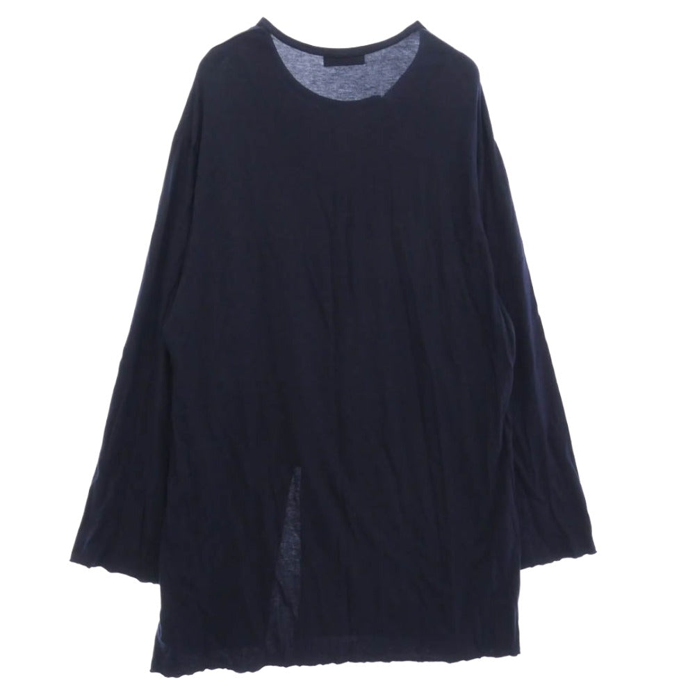 Yohji Yamamoto POUR HOMME ヨウジヤマモトプールオム 24SS HL-T11-074 WOOL MIX SINGLE JERSEY SLIT ROUND NECK T ウール ミックス シングル ジャージー スリット ラウンドネック 長袖 Tシャツ ネイビー系 3【中古】