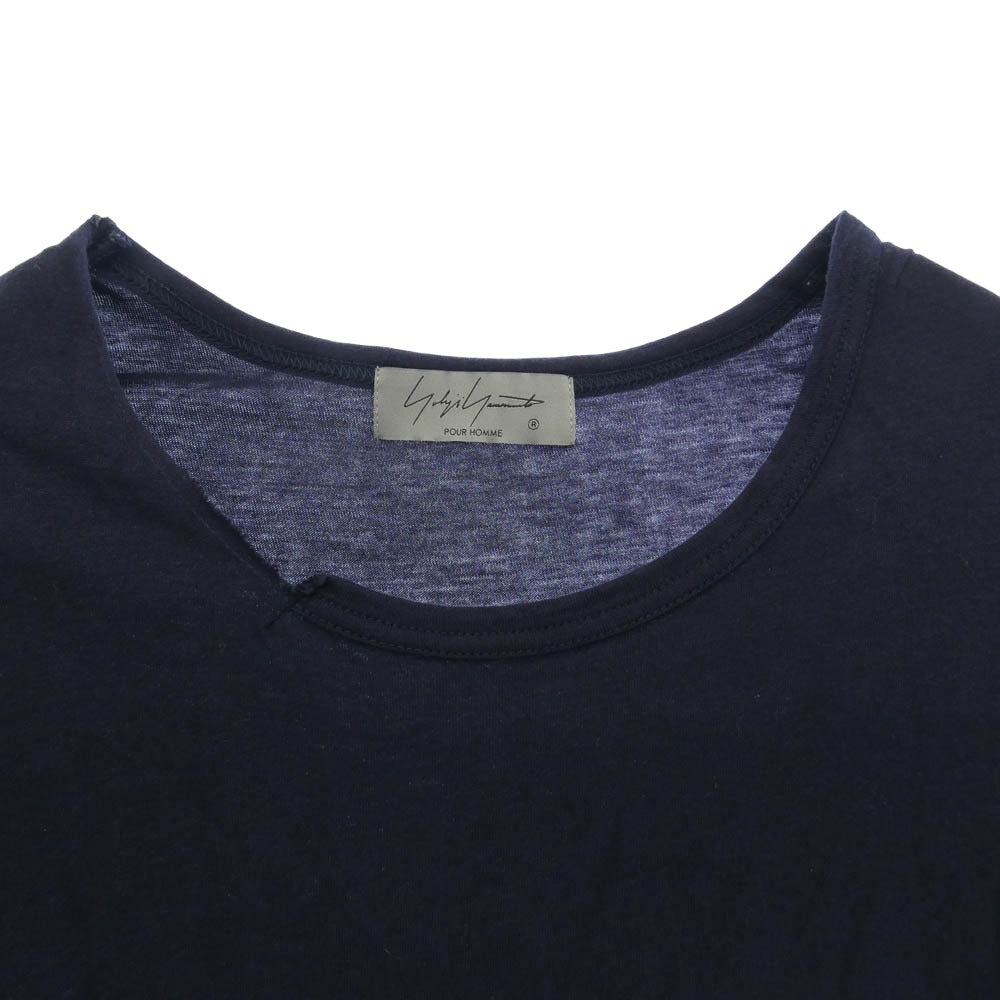 Yohji Yamamoto POUR HOMME ヨウジヤマモトプールオム 24SS HL-T11-074 WOOL MIX SINGLE JERSEY SLIT ROUND NECK T ウール ミックス シングル ジャージー スリット ラウンドネック 長袖 Tシャツ ネイビー系 3【中古】