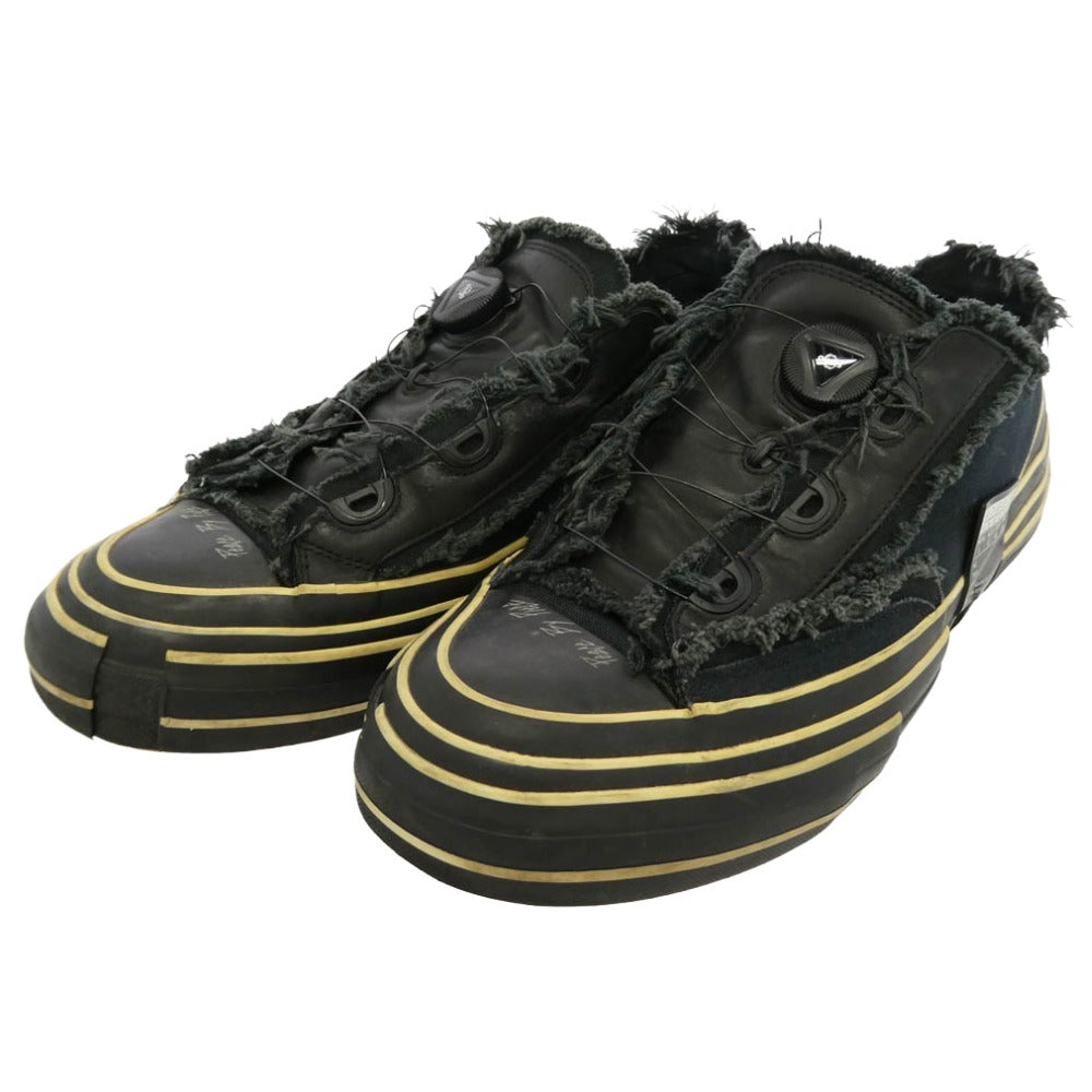 Yohji Yamamoto ヨウジヤマモト VESSEL ヴェセル カットオフ加工 レザー キャンバス ローカット スニーカー ブラック系 28cm【中古】