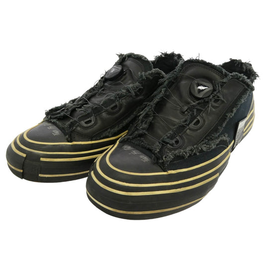 Yohji Yamamoto ヨウジヤマモト VESSEL ヴェセル カットオフ加工 レザー キャンバス ローカット スニーカー ブラック系 28cm【中古】