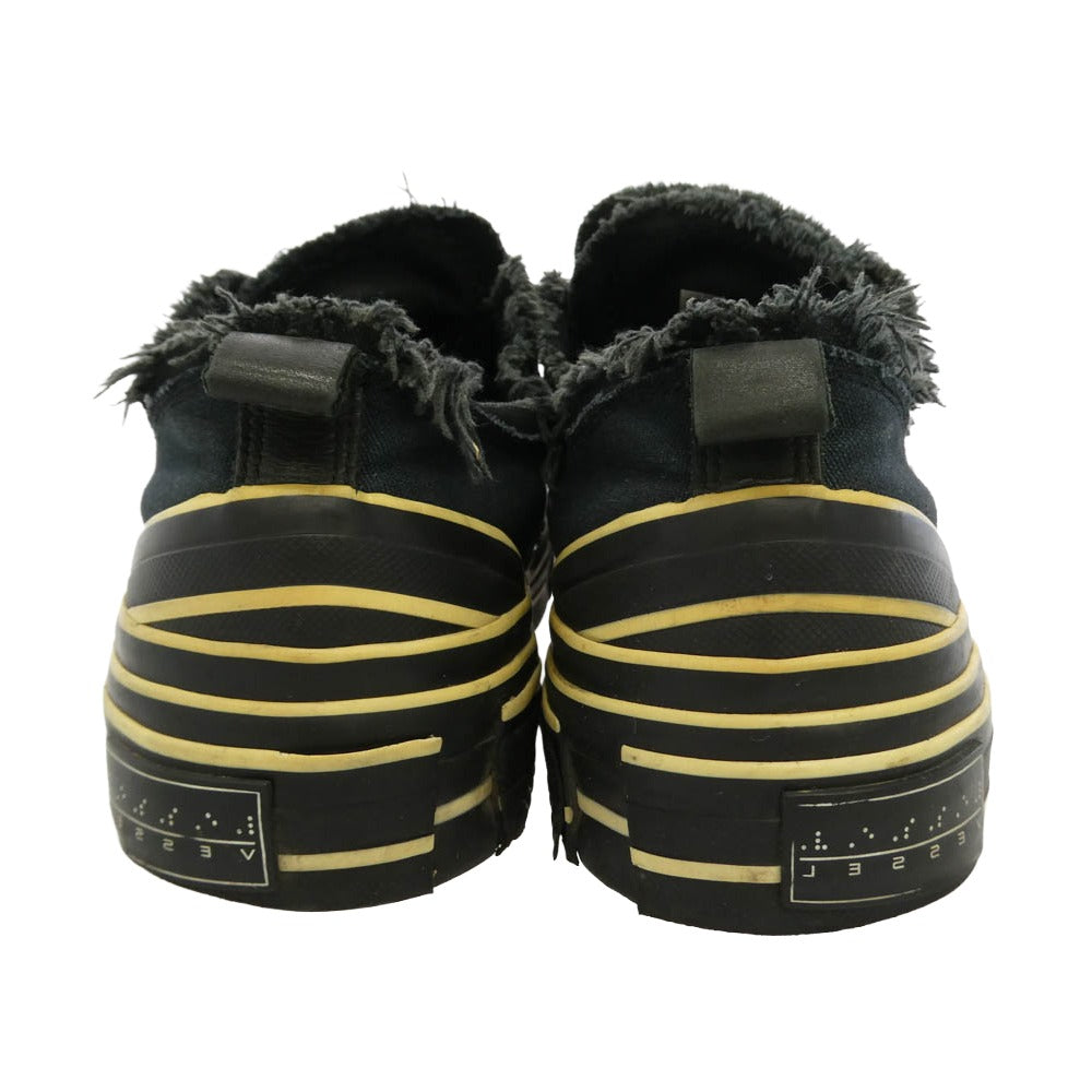 Yohji Yamamoto ヨウジヤマモト VESSEL ヴェセル カットオフ加工 レザー キャンバス ローカット スニーカー ブラック系 28cm【中古】