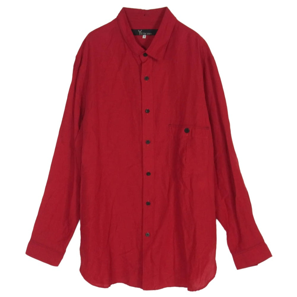Yohji Yamamoto ヨウジヤマモト MS-B07-317 Y's for men ワイズフォーメン LINEN LYOCEL LAWN SHIRT リネン リヨセル 長袖 シャツ レッド系 4【中古】