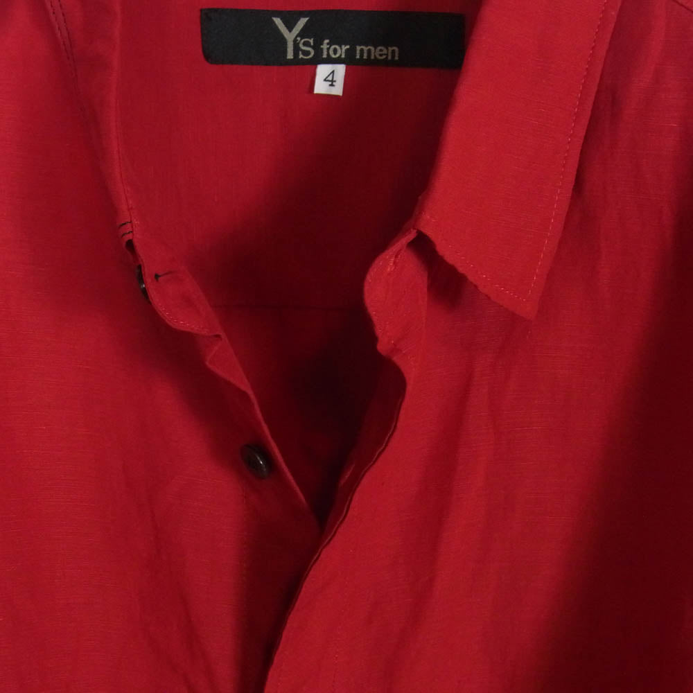 Yohji Yamamoto ヨウジヤマモト MS-B07-317 Y's for men ワイズフォーメン LINEN LYOCEL LAWN SHIRT リネン リヨセル 長袖 シャツ レッド系 4【中古】