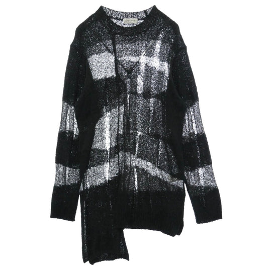 Yohji Yamamoto POUR HOMME ヨウジヤマモトプールオム 25SS HP-K08-980 5G Random Damage Processed Pullover 目おとし段違いPO ダメージ加工 コットン ニット プルオーバー ブラック系 3【中古】
