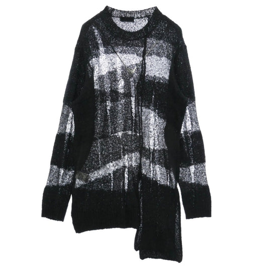 Yohji Yamamoto POUR HOMME ヨウジヤマモトプールオム 25SS HP-K08-980 5G Random Damage Processed Pullover 目おとし段違いPO ダメージ加工 コットン ニット プルオーバー ブラック系 3【中古】