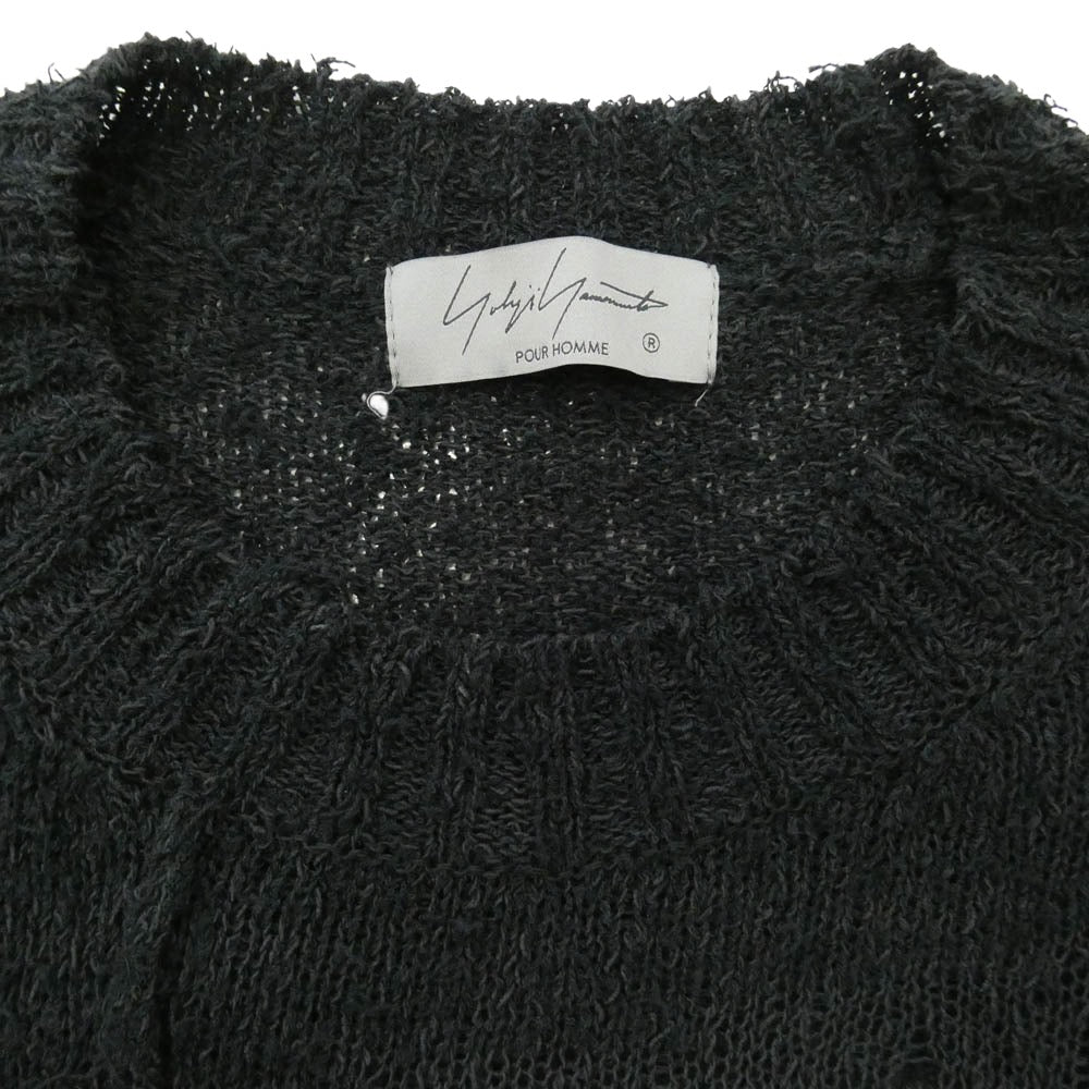Yohji Yamamoto POUR HOMME ヨウジヤマモトプールオム 25SS HP-K08-980 5G Random Damage Processed Pullover 目おとし段違いPO ダメージ加工 コットン ニット プルオーバー ブラック系 3【中古】