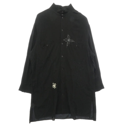 Yohji Yamamoto POUR HOMME ヨウジヤマモトプールオム 23SS HZ-B40-201 花びら刺繍スタンドB レーヨン ロング ブラウス 長袖 シャツ ブラック系 2【中古】