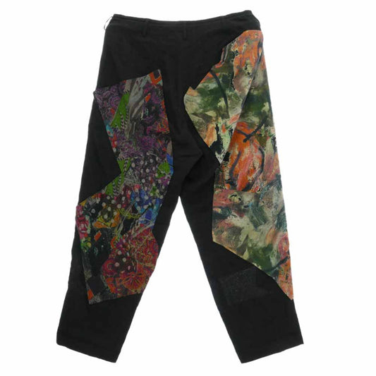 Yohji Yamamoto POUR HOMME ヨウジヤマモトプールオム 23SS HZ-P68-308 BELGIUM FLAX Y-PATCHWORK P.L パッチワーク リネン ワイド紐パンツ ブラック系 4【中古】