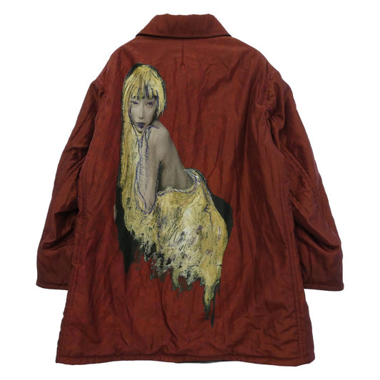 Yohji Yamamoto POUR HOMME ヨウジヤマモトプールオム 24AW HO-C12-801 LOOK4 LADY PRINT REVERSIBLE COAT 女優プリント リバーシブル コート エンジ系 ブラック系 3【中古】