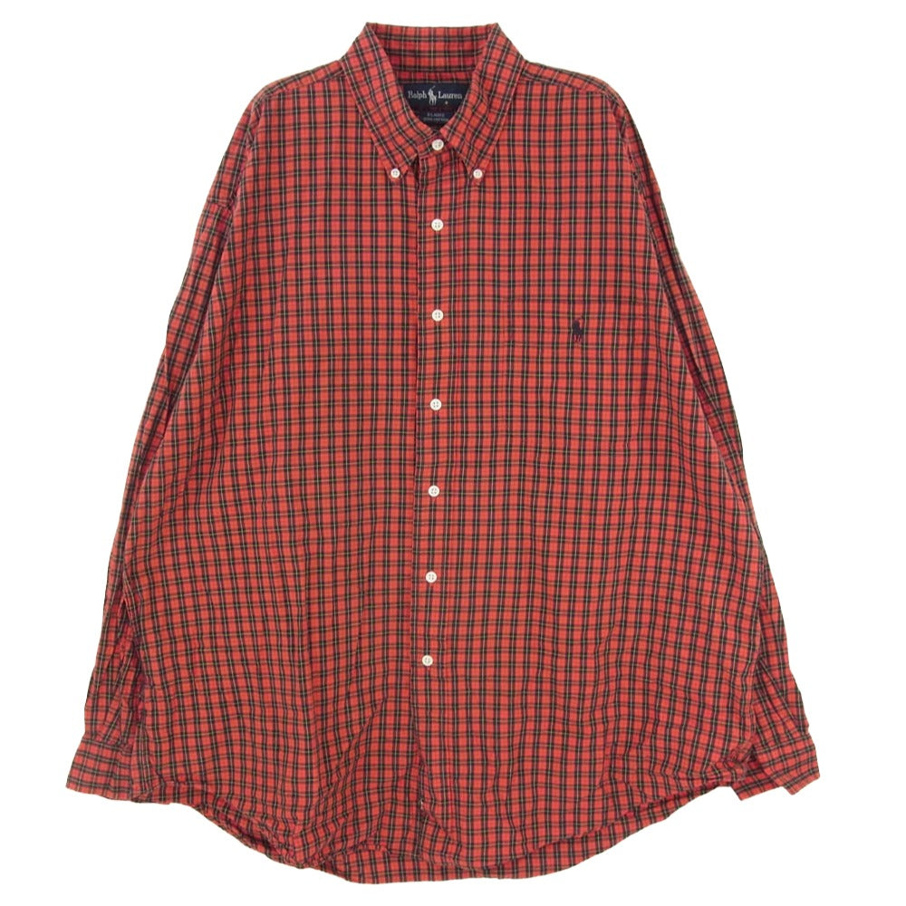 RALPH LAUREN ラルフローレン BLAIRE ブレア ボタンダウン チェック 長袖 シャツ レッド系 XL【中古】
