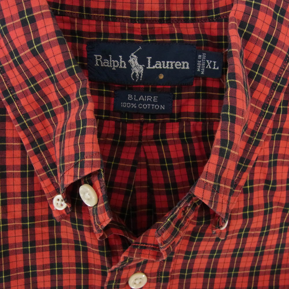 RALPH LAUREN ラルフローレン BLAIRE ブレア ボタンダウン チェック 長袖 シャツ レッド系 XL【中古】