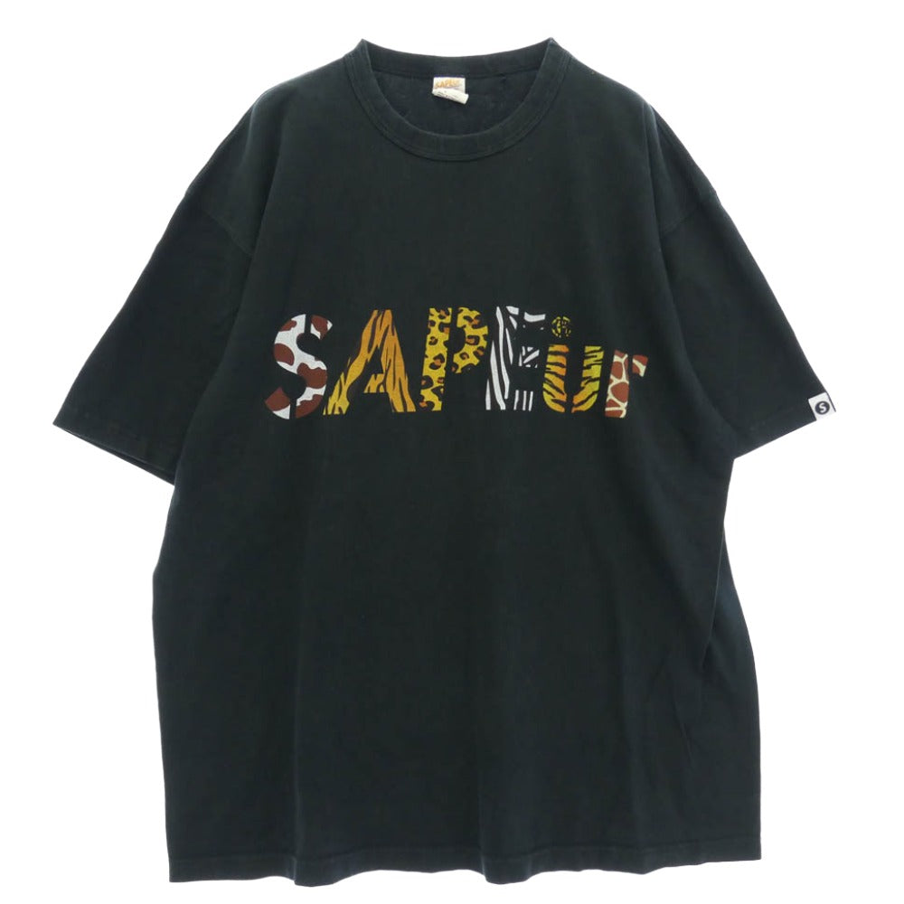 SAPEUR サプール Safari ANIMAL LOGO Tee アニマル ロゴ プリント Tシャツ 半袖 カットソー ブラック系 XL【中古】