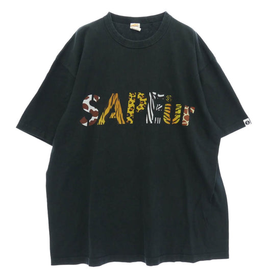 SAPEUR サプール Safari ANIMAL LOGO Tee アニマル ロゴ プリント Tシャツ 半袖 カットソー ブラック系 XL【中古】