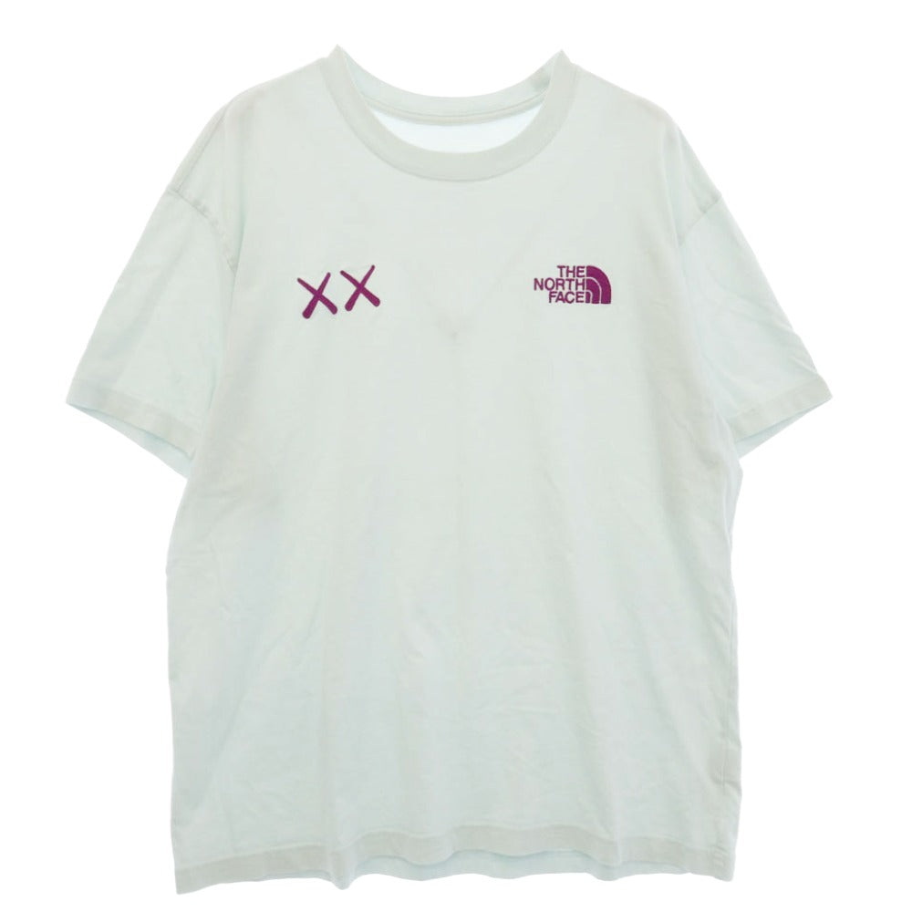 THE NORTH FACE ノースフェイス 5200187090 × KAWS TEE カウズ ロゴ エンブロイダリー クルーネック 半袖 Tシャツ カットソー ライトグリーン系 XL【中古】