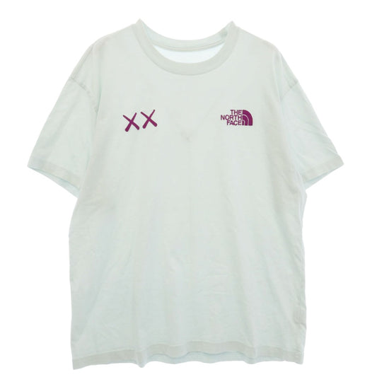 THE NORTH FACE ノースフェイス 5200187090 × KAWS TEE カウズ ロゴ エンブロイダリー クルーネック 半袖 Tシャツ カットソー ライトグリーン系 XL【中古】