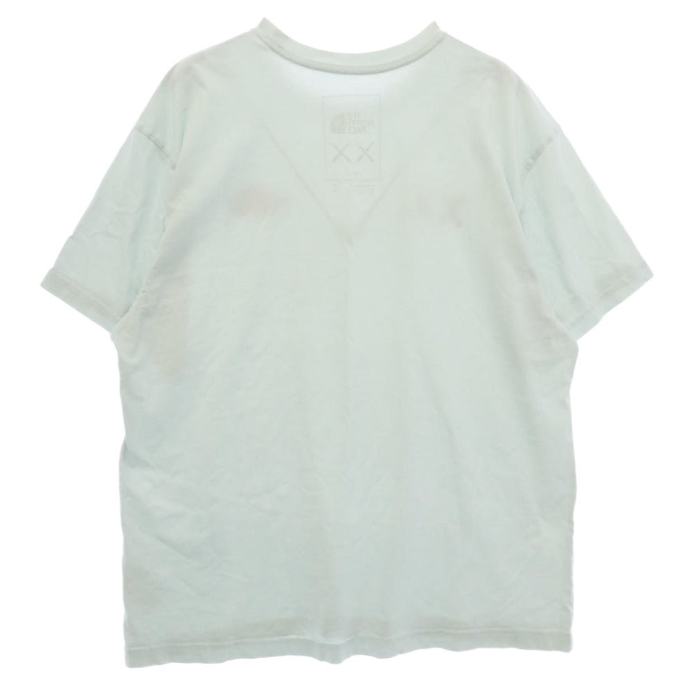 THE NORTH FACE ノースフェイス 5200187090 × KAWS TEE カウズ ロゴ エンブロイダリー クルーネック 半袖 Tシャツ カットソー ライトグリーン系 XL【中古】