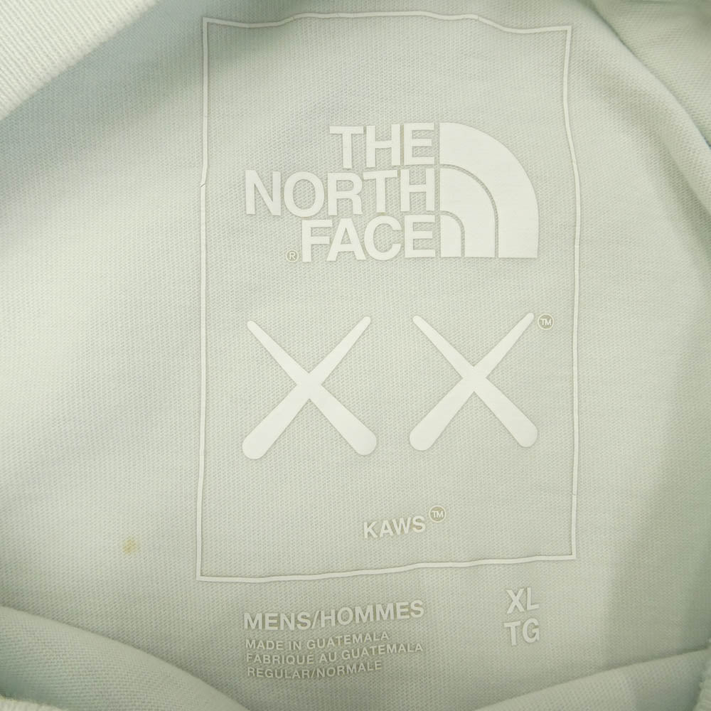 THE NORTH FACE ノースフェイス 5200187090 × KAWS TEE カウズ ロゴ エンブロイダリー クルーネック 半袖 Tシャツ カットソー ライトグリーン系 XL【中古】