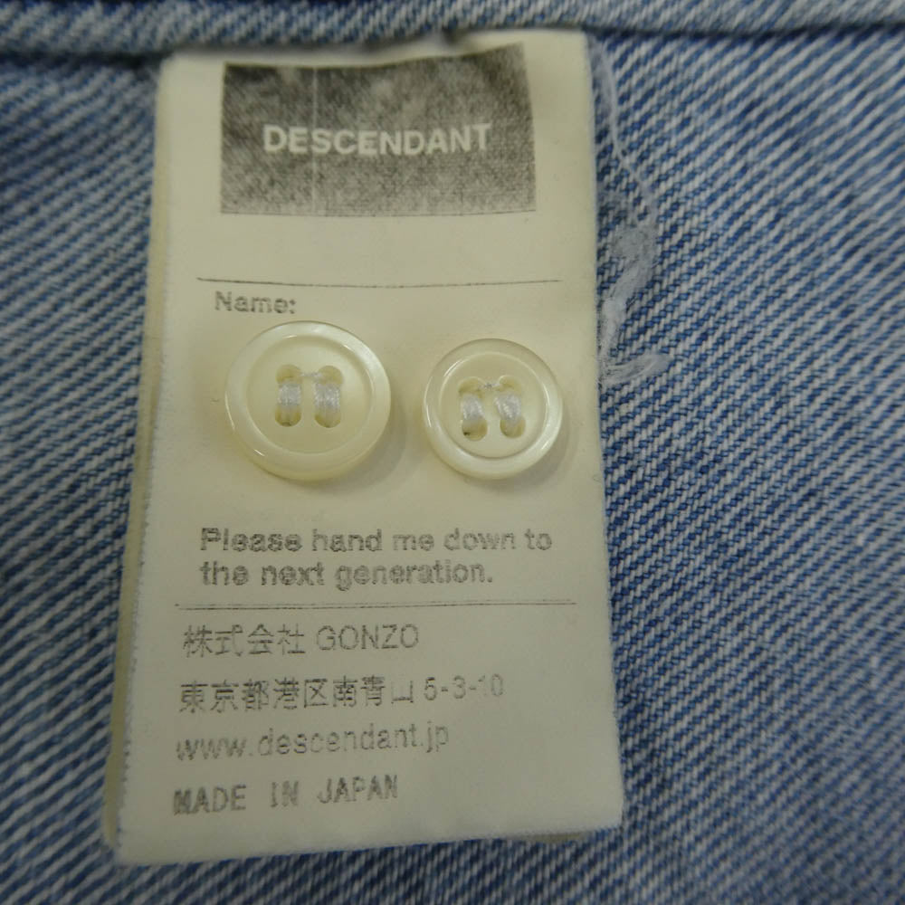 DESCENDANT ディセンダント カシャロ 刺? ワンポイント ロゴ ボタンダウン デニム 長袖 シャツ ジャケット 4 インディゴブルー系 4【中古】