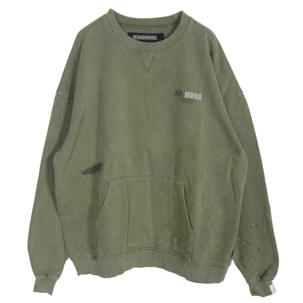 NEIGHBORHOOD ネイバーフッド 24AW 242FPMDN-CSM01S × MADNESS マッドネス SAVAGE SWEAT SHIRT ダメージ 加工 プルオーバー スウェット カーキ系 XL【中古】