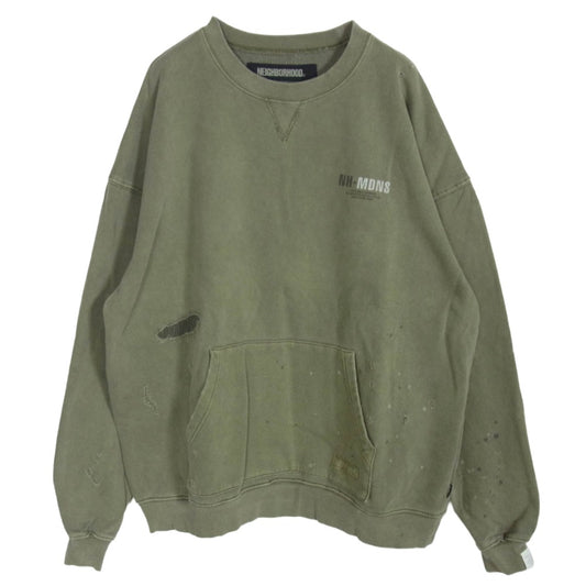 NEIGHBORHOOD ネイバーフッド 24AW 242FPMDN-CSM01S × MADNESS マッドネス SAVAGE SWEAT SHIRT ダメージ 加工 プルオーバー スウェット カーキ系 XL【中古】