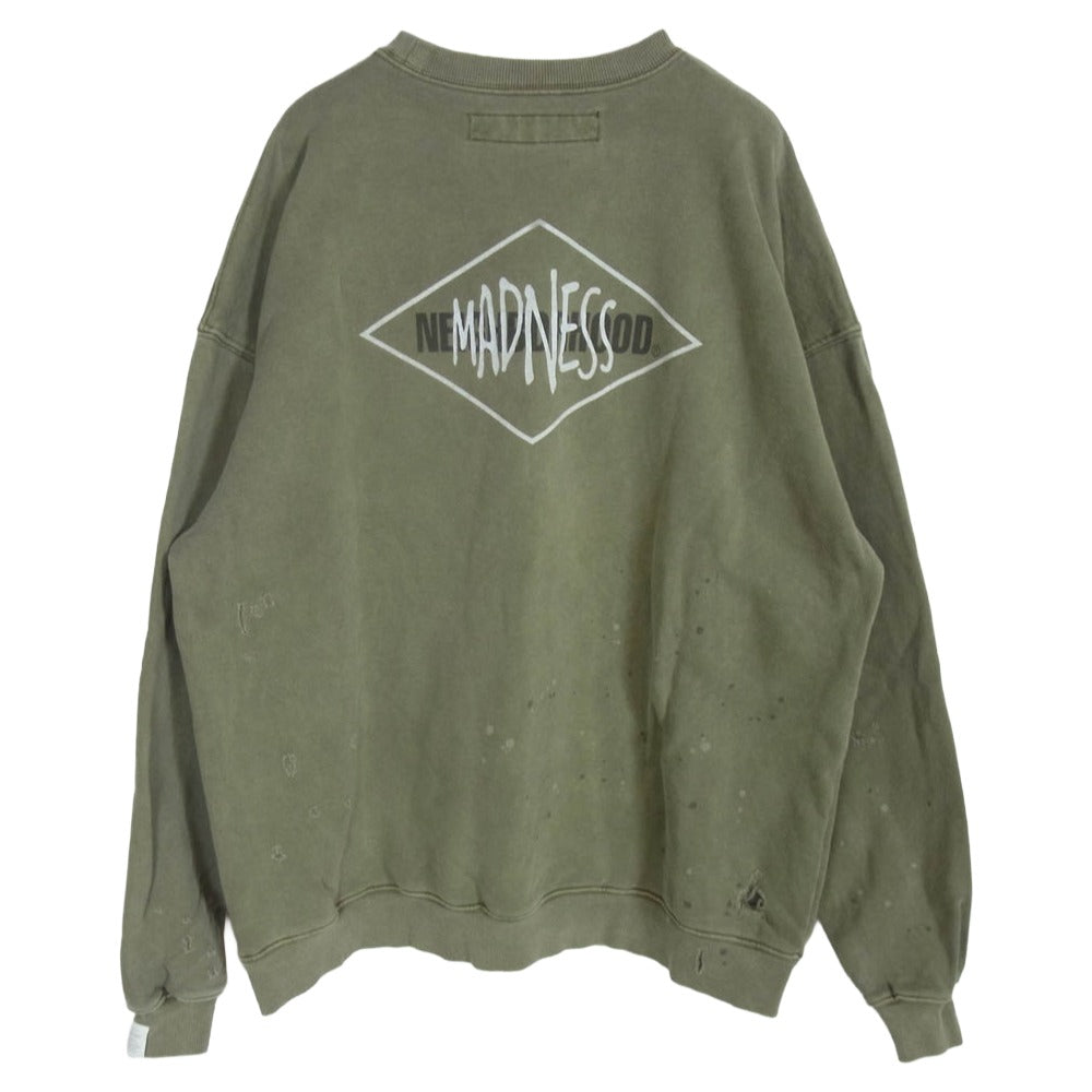 NEIGHBORHOOD ネイバーフッド 24AW 242FPMDN-CSM01S × MADNESS マッドネス SAVAGE SWEAT SHIRT ダメージ 加工 プルオーバー スウェット カーキ系 XL【中古】