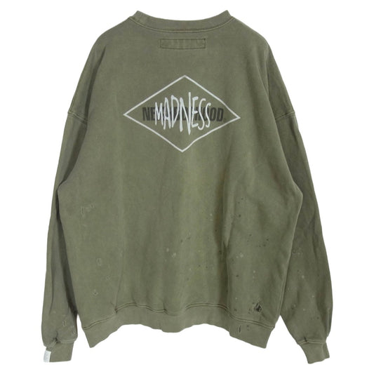 NEIGHBORHOOD ネイバーフッド 24AW 242FPMDN-CSM01S × MADNESS マッドネス SAVAGE SWEAT SHIRT ダメージ 加工 プルオーバー スウェット カーキ系 XL【中古】