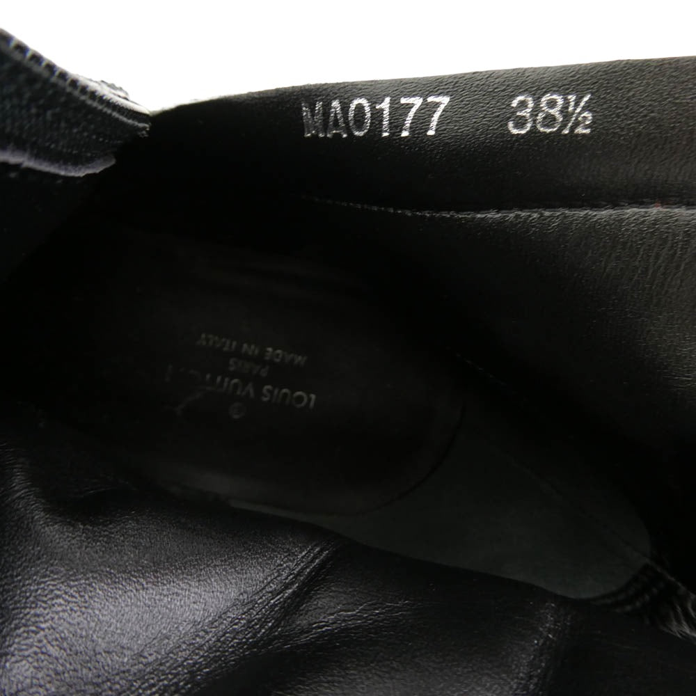 LOUIS VUITTON ルイ・ヴィトン スエード レザー アンクル サイドジップ モノグラム ウェッジソール ブーツ ブラック系 38.5【中古】