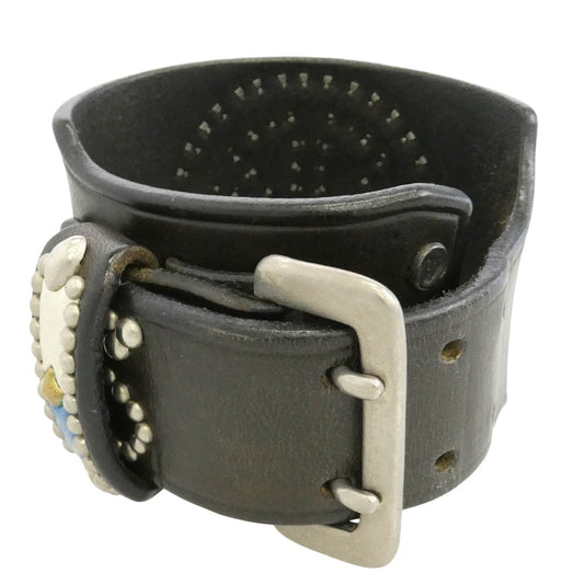 STOPLIGHT ストップライト シルバーメタル付き ピースマーク スタッズ レザー ブレスレット ダークブラウン系【中古】